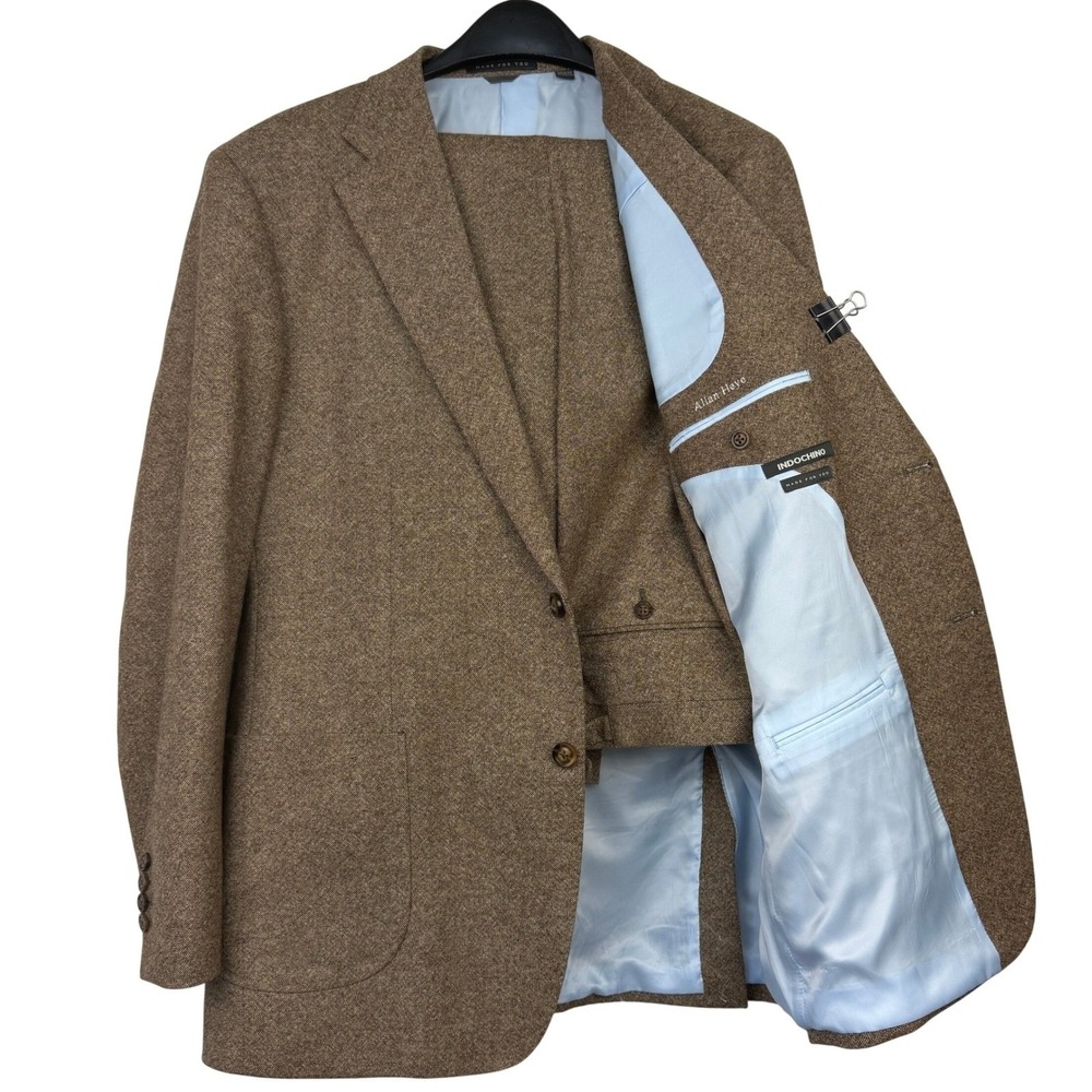 Indochino 2-Piece Suit Mens 50R 40x32 Wool Brown Tweed 2 Button Flat Front